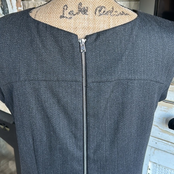 J Crew black label faux leather pocket wool blend shift dress charcoal gray zip - Picture 9 of 16